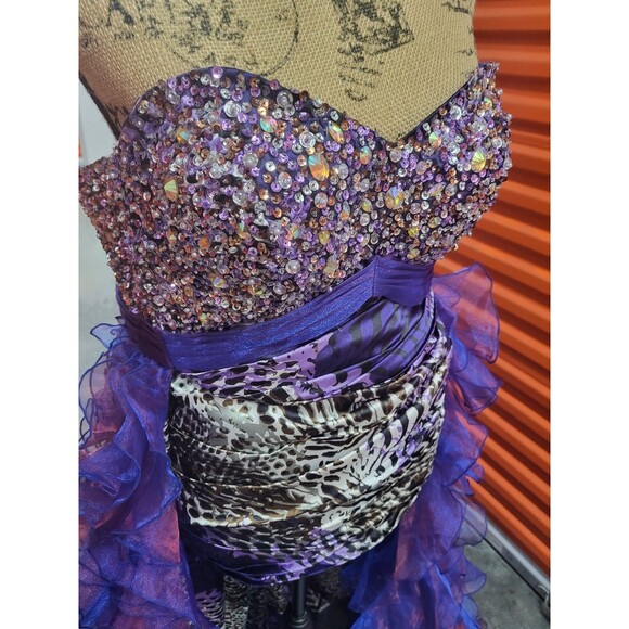 Panoply Purple Animal Printed Iridescent Ruffled Long Train Dress Size 8 - Picture 1 of 10